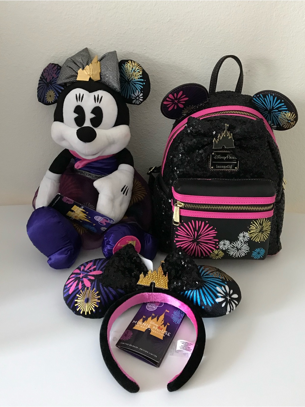 Nwt Disney Parks Loungefly Minnie Mouse Main Attraction Fireworks 3 Piece Set
